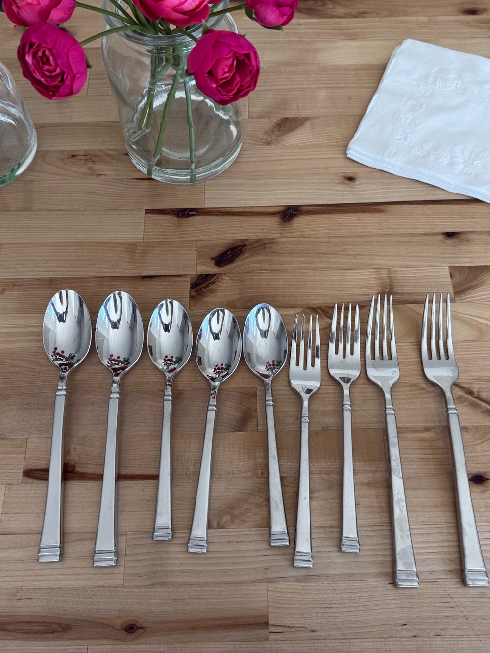 Pottery Barn Stainless Steel —Dessert Spoon and Fork  - Silver